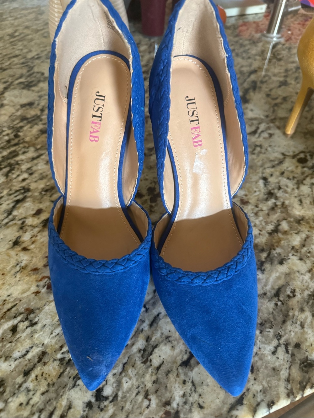JustFab Royal Blue Pointed-Toe Braided D'Orsay Heels